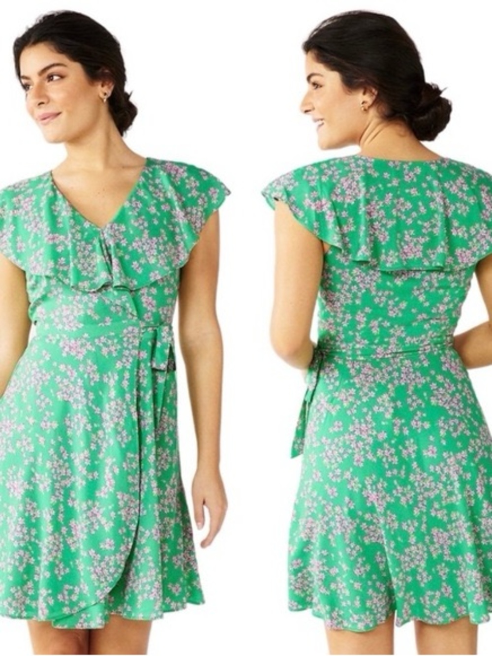 Floral Green Wrap Dress